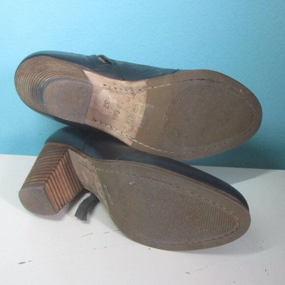 Boden Black Leather Stacked Heel Booties Womens Size 37 US 6.5 Side Zip  3" Heel - Picture 12 of 13